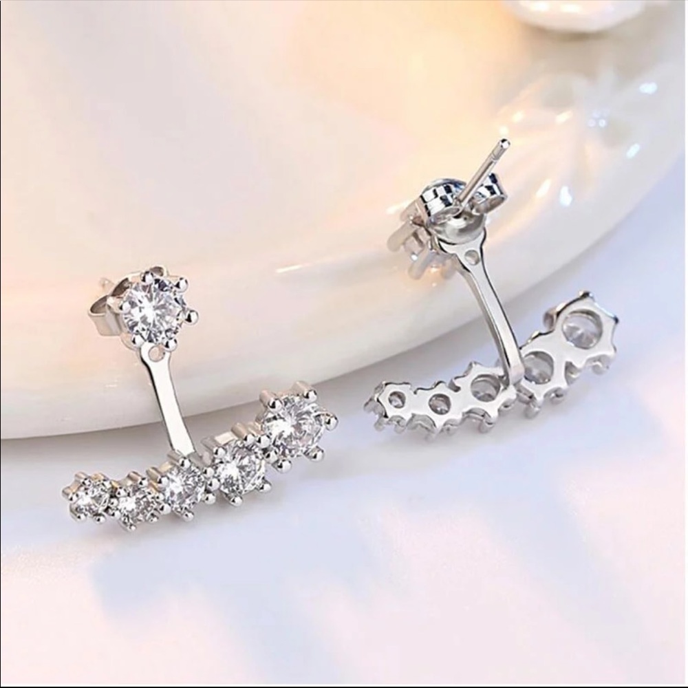 Sterling Silver CZ Stud Earrings - Picture 2 of 5